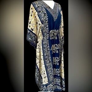 Navy and Cream Elephant Print Kaftan